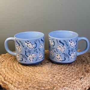 Blue & White Floral Footed Cat Coffee Tea Mug Set of 2, Prima Design, Cat Lady